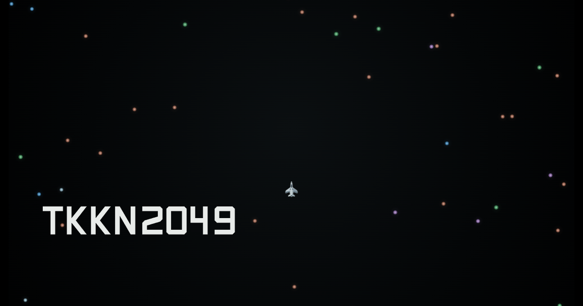 TKKN 2049, a small jet in a field of coloured bullets